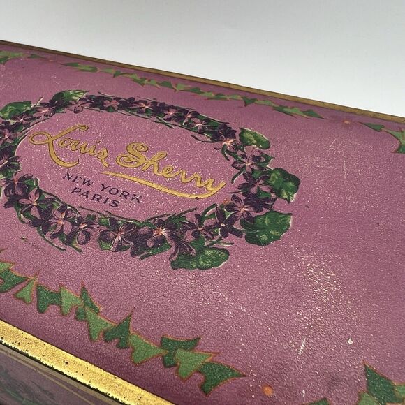 Vintage Pink Gold 8” Louis Sherry Candy Tin Floral New York Paris - Picture 4 of 8